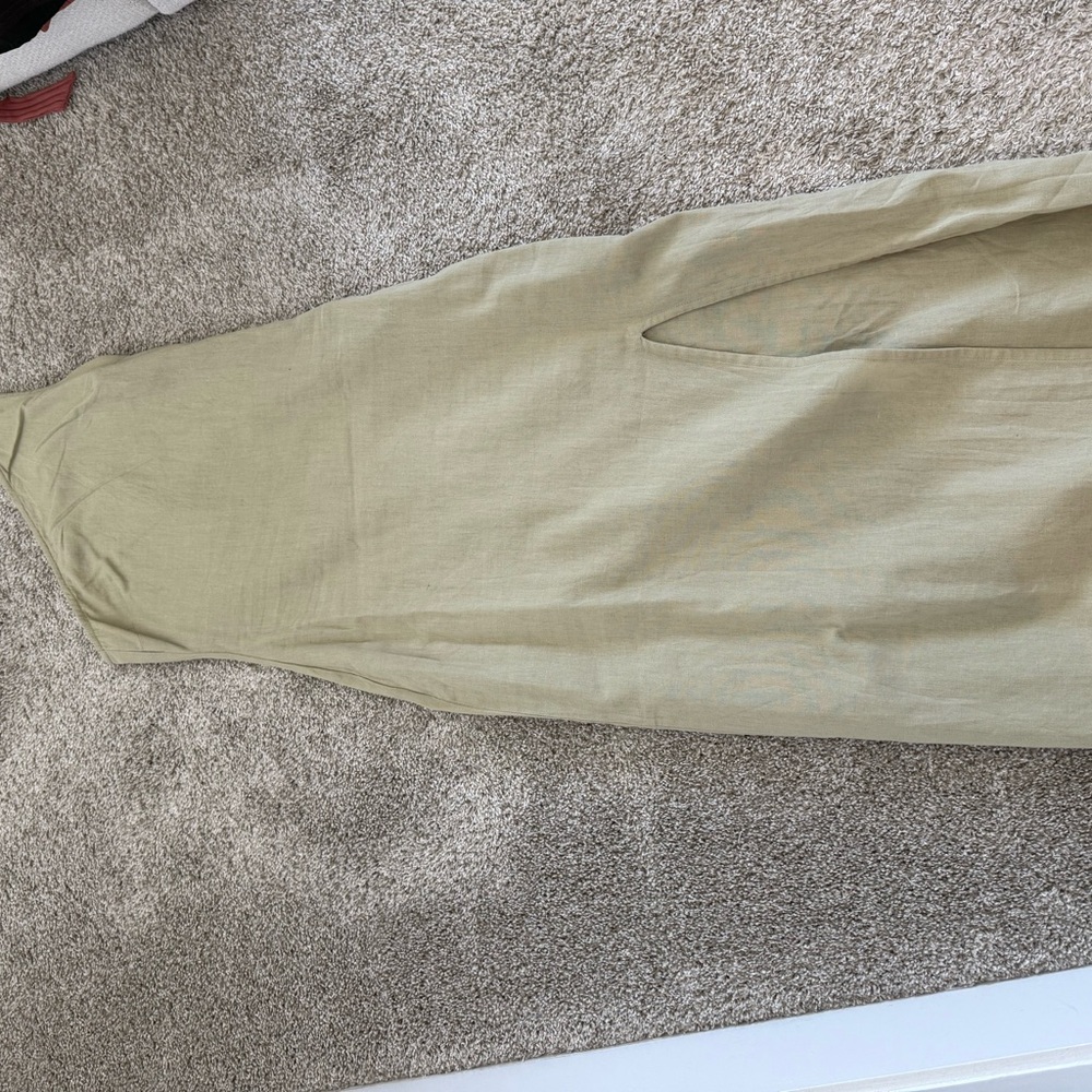 Green one shoulder linen dress